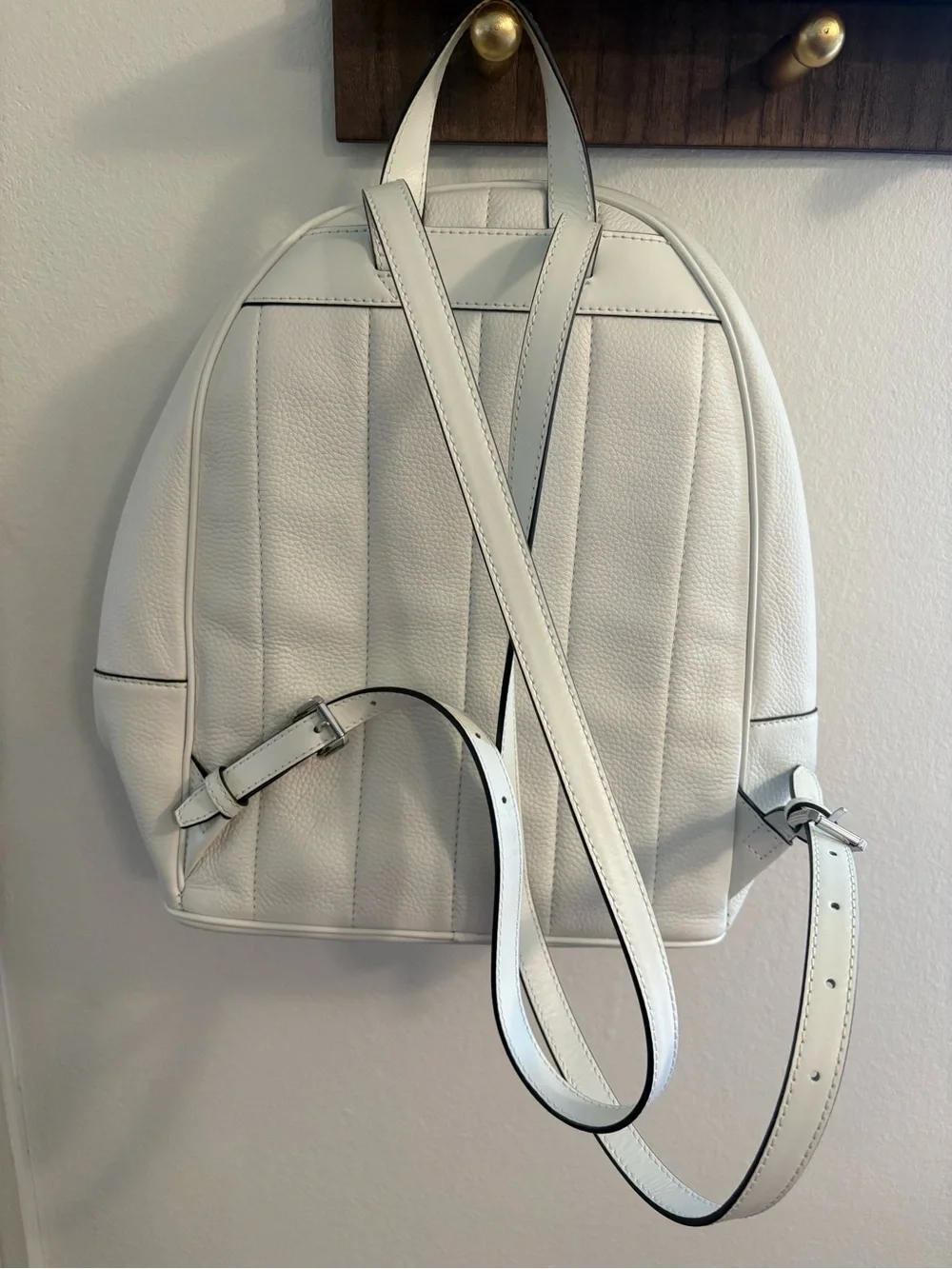 MICHAEL KORS Cream Leather Backpack with Silver Hardware